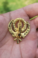 Khanda brooch gold plated stunning diamonte sikh king pin singh kaur broach k59