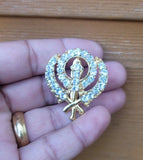 Khanda brooch gold plated stunning diamonte sikh king pin singh kaur broach k59