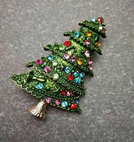 Vintage look stunning diamonte gold plated christmas tree brooch cake pin b48x