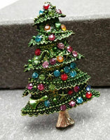 Vintage look stunning diamonte gold plated christmas tree brooch cake pin b48x