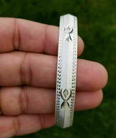 Silver plated laser engraved khanda sikh singh kaur khalsa kara bangle kada a8