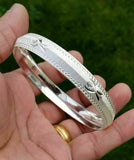 Silver plated laser engraved khanda sikh singh kaur khalsa kara bangle kada a8