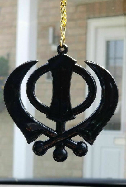 Large stunning acrylic black khanda punjabi sikh pendant car rear mirror hanging