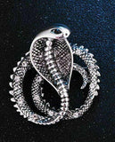 Stunning vintage look silver plated cobra snake design brooch broach pin b48o