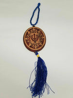 Punjabi sikh wooden khanda stunning pendant evil protection car hanger blue aaa1