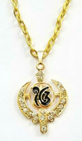 Unisex stunning rhinestones gold plated punjabi sikh ek onkar khanda pendant gg