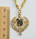 Unisex stunning rhinestones gold plated punjabi sikh ek onkar khanda pendant gg