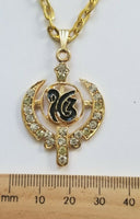 Unisex stunning rhinestones gold plated punjabi sikh ek onkar khanda pendant gg