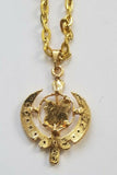 Unisex stunning rhinestones gold plated punjabi sikh ek onkar khanda pendant gg