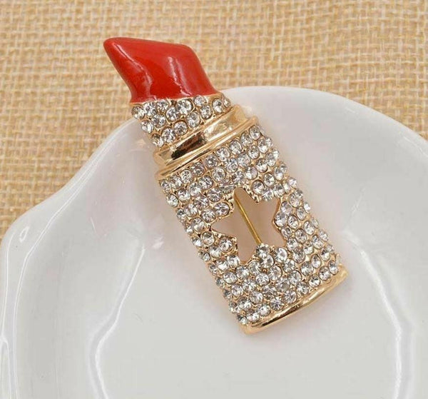 Vintage look gold plated celebrity lipstick brooch suit coat broach cake pin z4