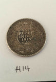 Antique fine silver one rupee british india 1918 king george coin h14 uncleaned