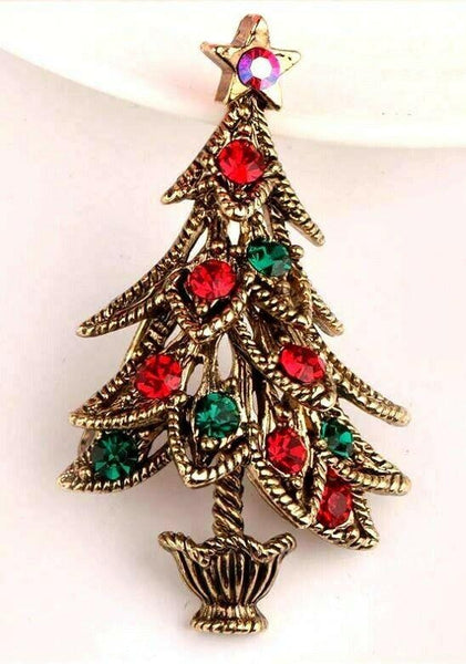 Vintage look stunning diamonte gold plated christmas tree brooch cake pin b48z