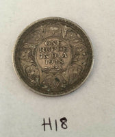 Antique fine silver one rupee british india 1918 king george coin h18 uncleaned