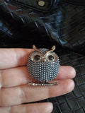 Celebrity grey owl brooch design vintage look queen broach silver plated pin ggg