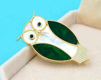 Vintage look gold plated stunning owl brooch suit coat broach collar pin b49j