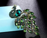 Peacock brooch gold plated multicolour blue green stones broach good luck pin gg