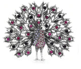 Peacock brooch gold silver plated broach colourful stones celebrity queen pin i1