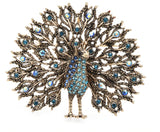 Peacock brooch gold silver plated broach colourful stones celebrity queen pin i1