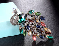 Peacock brooch gold plated multicolour blue green stones broach good luck pin gg