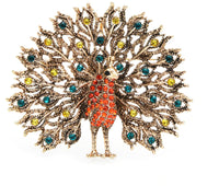 Peacock brooch gold silver plated broach colourful stones celebrity queen pin i1