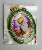 Gold plated stunning sikh singh guru nanak photo large pendant car green os106c