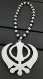 Acrylic white punjabi sikh kaur singh khanda stunning pendant car rear mirror rr