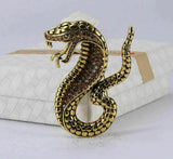 Stunning vintage look gold plated big cobra snake design brooch broach pin b48oc