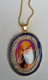 Gold plated stunning sikh singh guru nanak photo large pendant car blue os106a