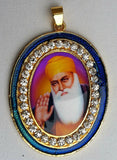 Gold plated stunning sikh singh guru nanak photo large pendant car blue os106a