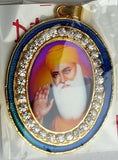 Gold plated stunning sikh singh guru nanak photo large pendant car blue os106a