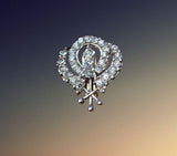 Khanda brooch silver plated stunning diamonte sikh pin singh kaur broach k63 new