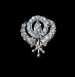 Khanda brooch silver plated stunning diamonte sikh pin singh kaur broach k63 new