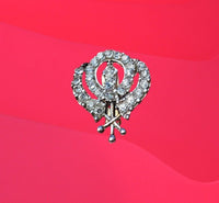 Khanda brooch silver plated stunning diamonte sikh pin singh kaur broach k63 new