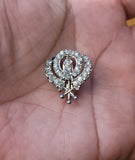 Khanda brooch silver plated stunning diamonte sikh pin singh kaur broach k63 new