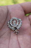 Khanda brooch silver plated stunning diamonte sikh pin singh kaur broach k63 new