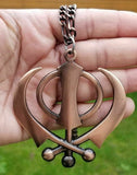 Punjabi sikh large copper colour singh kaur khanda car rear mirror pendant ss7