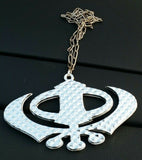 Wide silver khanda punjabi sikh plastic pendant car rear mirror hanging in chain