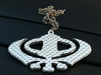 Wide silver khanda punjabi sikh plastic pendant car rear mirror hanging in chain