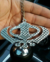 Wide silver khanda punjabi sikh plastic pendant car rear mirror hanging in chain