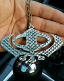 Wide silver khanda punjabi sikh plastic pendant car rear mirror hanging in chain