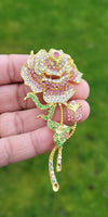 Pink rose brooch lucky vintage look gold plated celebrity broach queen pin s4