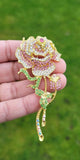 Pink rose brooch lucky vintage look gold plated celebrity broach queen pin s4