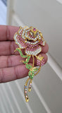 Pink rose brooch lucky vintage look gold plated celebrity broach queen pin s4