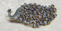 Peacock brooch blue purple vintage look celebrity broach gold plated pin ggg94