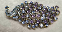 Peacock brooch blue purple vintage look celebrity broach gold plated pin ggg94