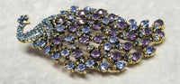 Peacock brooch blue purple vintage look celebrity broach gold plated pin ggg94