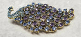 Peacock brooch blue purple vintage look celebrity broach gold plated pin ggg94