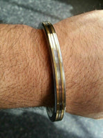 Stunning stainless steel two brass lines smooth plain gold affect sikh kara zz5