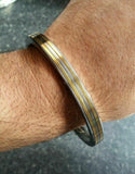 Stunning stainless steel two brass lines smooth plain gold affect sikh kara zz5