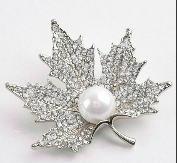 Vintage look silver plated maple leaf brooch suit coat bridal broach pin ha16